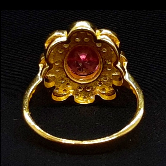 Pink Topaz White Sapphire 14k Gold Over Sterling Silver Ring 2.90 Carat Size 7 - Picture 4 of 10